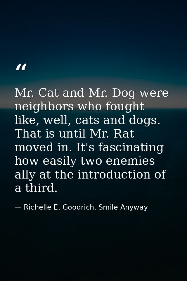 Mr. Cat and Mr. Dog were neighbors who fought like, well, cats and dogs. That is until Mr. Rat moved in. It's fascinatin — Richelle E. Goodrich, Smile Anyway