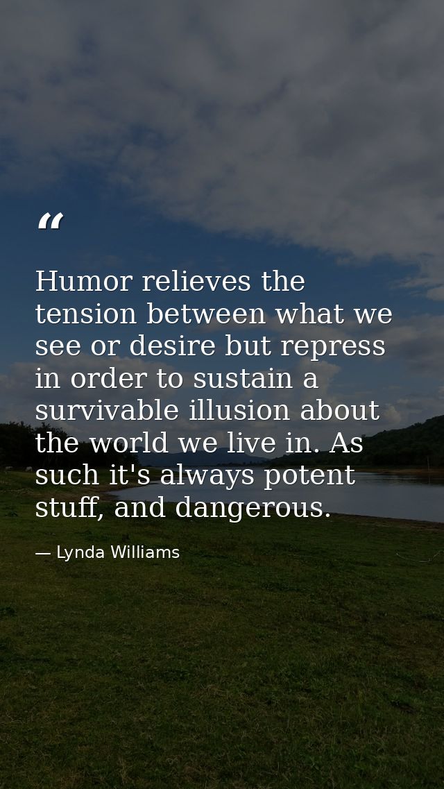 Humor relieves the tension between what we see or desire but repress in order to sustain a survivable illusion about the — Lynda Williams