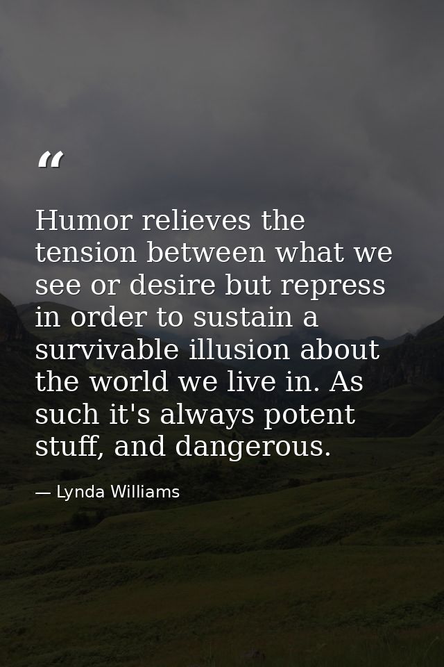 Humor relieves the tension between what we see or desire but repress in order to sustain a survivable illusion about the — Lynda Williams