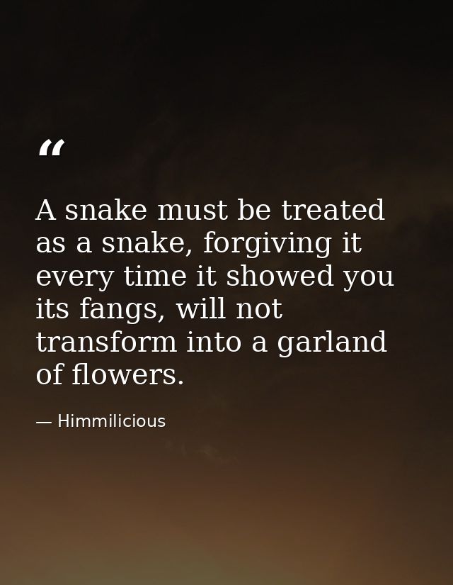 A snake must be treated as a snake, forgiving it every time it showed you its fangs, will not transform into a garland o — Himmilicious