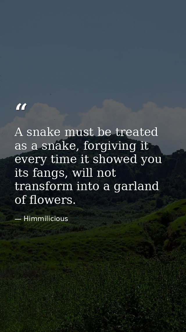 A snake must be treated as a snake, forgiving it every time it showed you its fangs, will not transform into a garland o — Himmilicious
