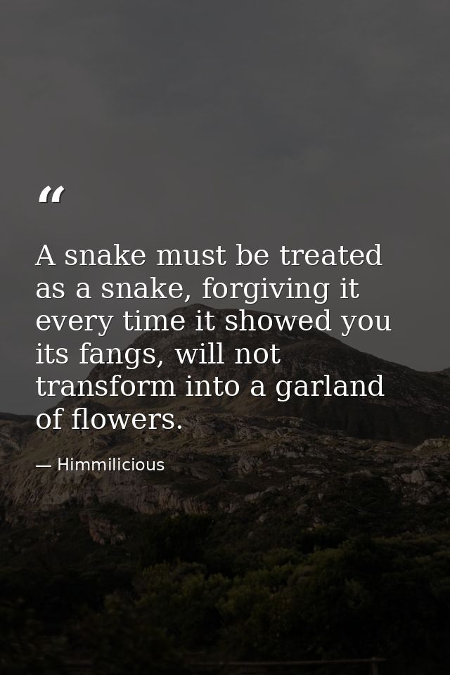 A snake must be treated as a snake, forgiving it every time it showed you its fangs, will not transform into a garland o — Himmilicious