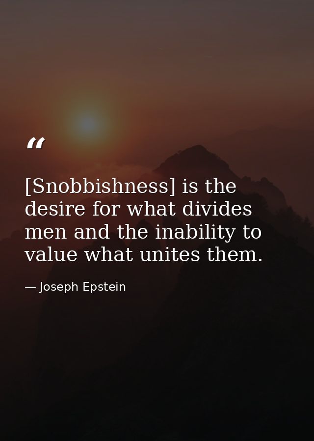 [Snobbishness] is the desire for what divides men and the inability to value what unites them. — Joseph Epstein