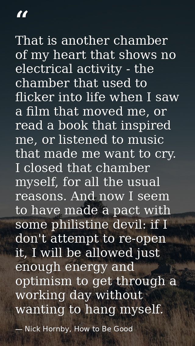 That is another chamber of my heart that shows no electrical activity - the chamber that used to flicker into life when  — Nick Hornby, How to Be Good