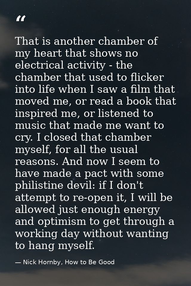 That is another chamber of my heart that shows no electrical activity - the chamber that used to flicker into life when  — Nick Hornby, How to Be Good