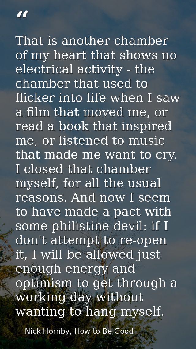 That is another chamber of my heart that shows no electrical activity - the chamber that used to flicker into life when  — Nick Hornby, How to Be Good