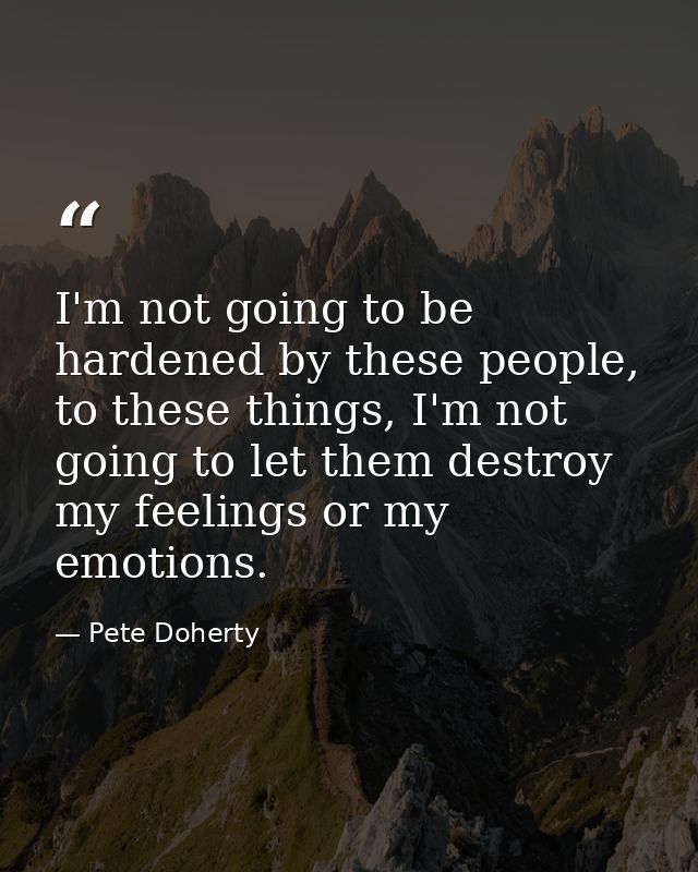 I'm not going to be hardened by these people, to these things, I'm not going to let them destroy my feelings or my emoti — Pete Doherty