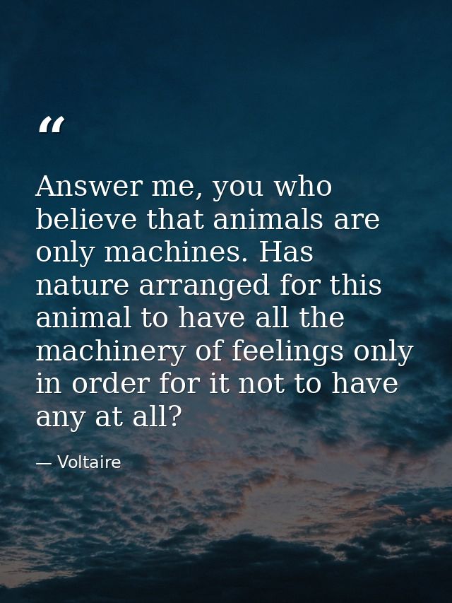 Answer me, you who believe that animals are only machines. Has nature arranged for this animal to have all the machinery — Voltaire