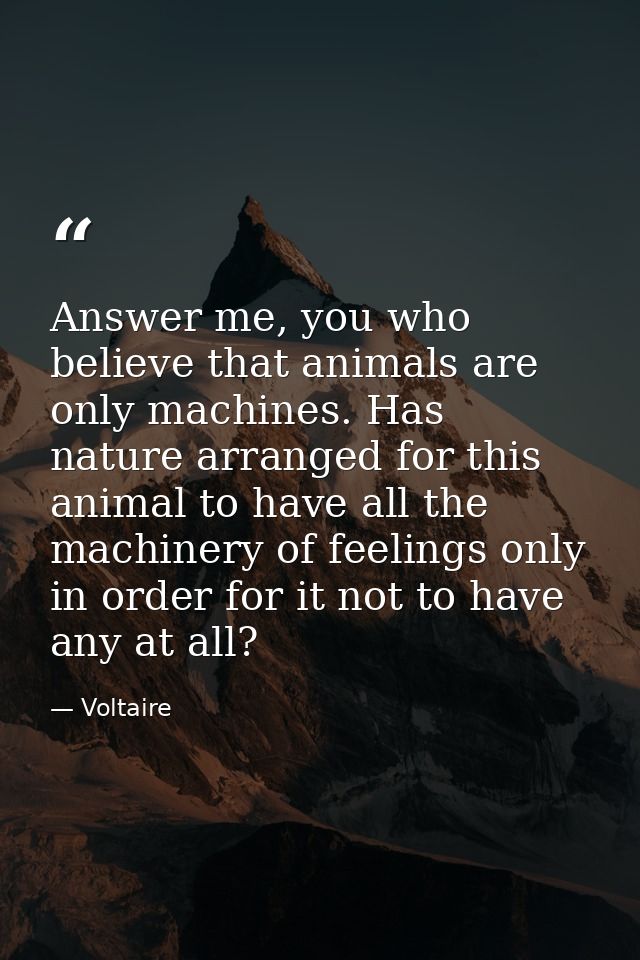 Answer me, you who believe that animals are only machines. Has nature arranged for this animal to have all the machinery — Voltaire