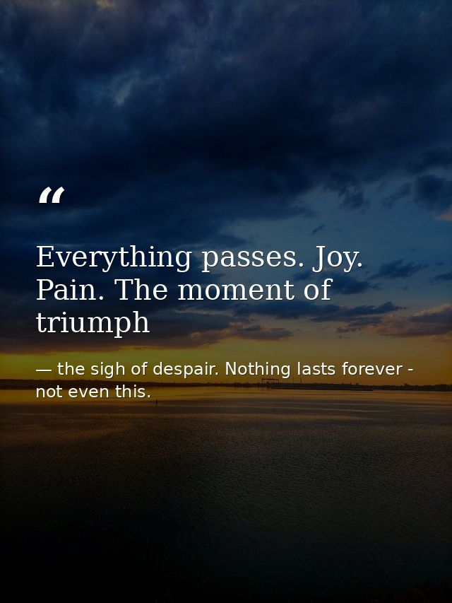 Everything passes. Joy. Pain. The moment of triumph — the sigh of despair. Nothing lasts forever - not even this.