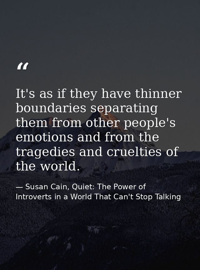 It's as if they have thinner boundaries separating them from other people's emotions and from the tragedies and crueltie — Susan Cain, Quiet: The Power of Introverts in a World That Can't Stop Talking