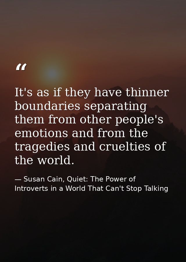 It's as if they have thinner boundaries separating them from other people's emotions and from the tragedies and crueltie — Susan Cain, Quiet: The Power of Introverts in a World That Can't Stop Talking