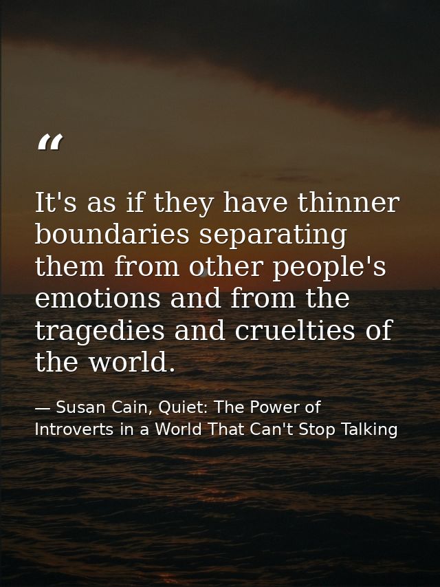It's as if they have thinner boundaries separating them from other people's emotions and from the tragedies and crueltie — Susan Cain, Quiet: The Power of Introverts in a World That Can't Stop Talking