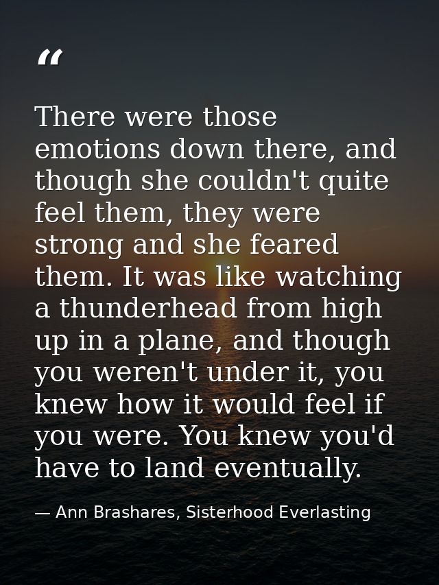 There were those emotions down there, and though she couldn't quite feel them, they were strong and she feared them. It  — Ann Brashares, Sisterhood Everlasting