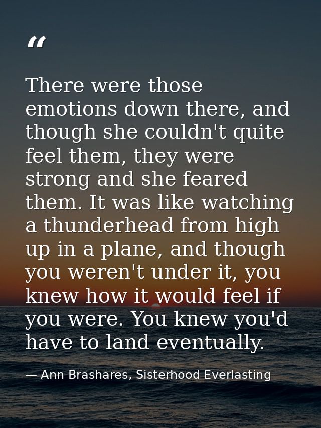 There were those emotions down there, and though she couldn't quite feel them, they were strong and she feared them. It  — Ann Brashares, Sisterhood Everlasting