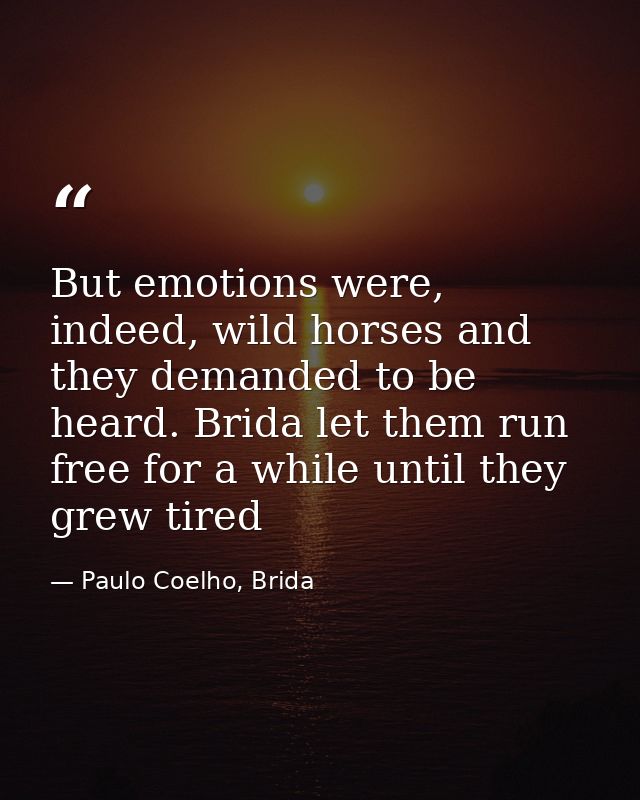 But emotions were, indeed, wild horses and they demanded to be heard. Brida let them run free for a while until they gre — Paulo Coelho, Brida