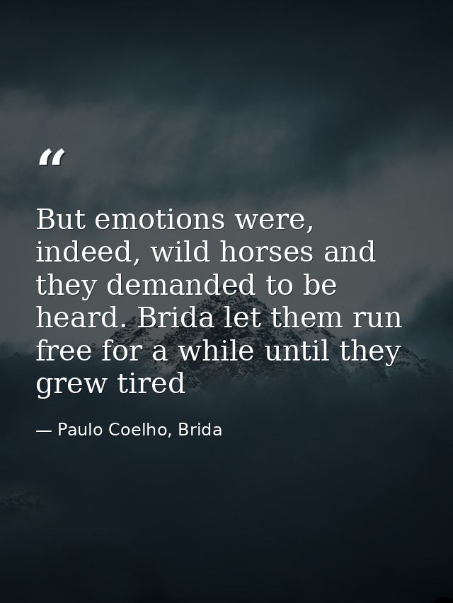 But emotions were, indeed, wild horses and they demanded to be heard. Brida let them run free for a while until they gre — Paulo Coelho, Brida