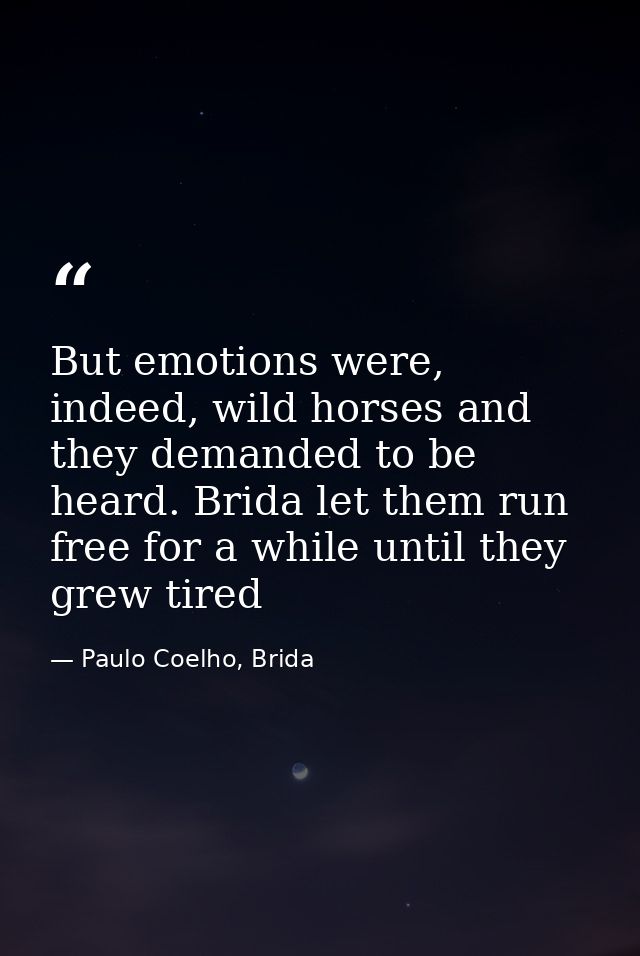 But emotions were, indeed, wild horses and they demanded to be heard. Brida let them run free for a while until they gre — Paulo Coelho, Brida