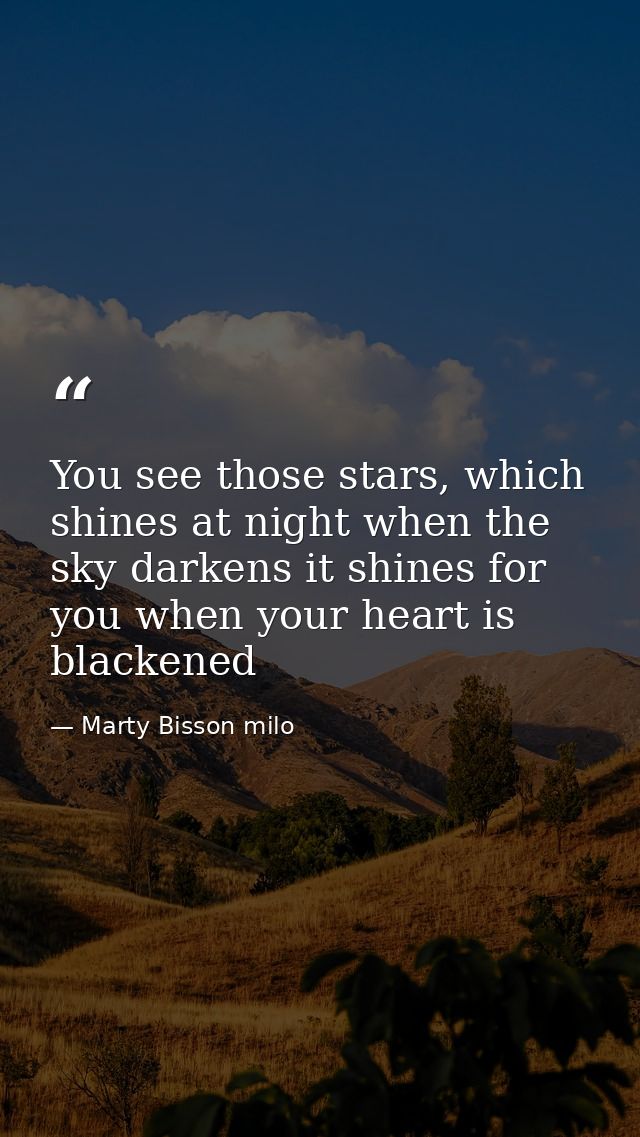 You see those stars, which shines at night when the sky darkens it shines for you when your heart is blackened — Marty Bisson milo