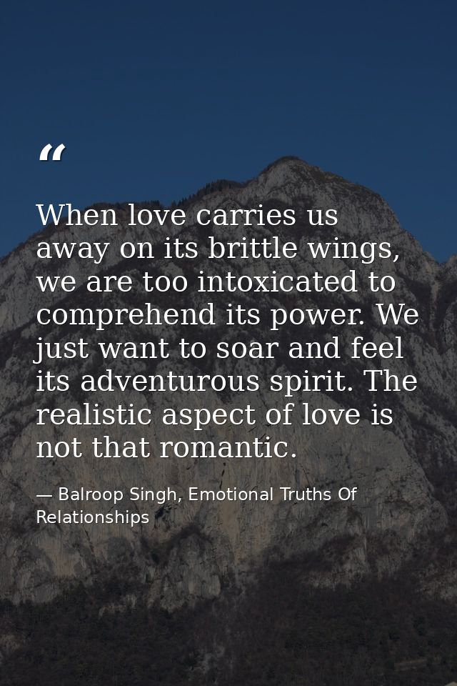 When love carries us away on its brittle wings, we are too intoxicated to comprehend its power. We just want to soar and — Balroop Singh, Emotional Truths Of Relationships