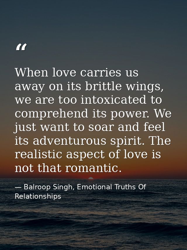 When love carries us away on its brittle wings, we are too intoxicated to comprehend its power. We just want to soar and — Balroop Singh, Emotional Truths Of Relationships