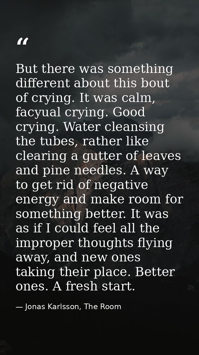 But there was something different about this bout of crying. It was calm, facyual crying. Good crying. Water cleansing t — Jonas Karlsson, The Room