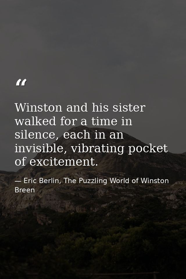 Winston and his sister walked for a time in silence, each in an invisible, vibrating pocket of excitement. — Eric Berlin, The Puzzling World of Winston Breen