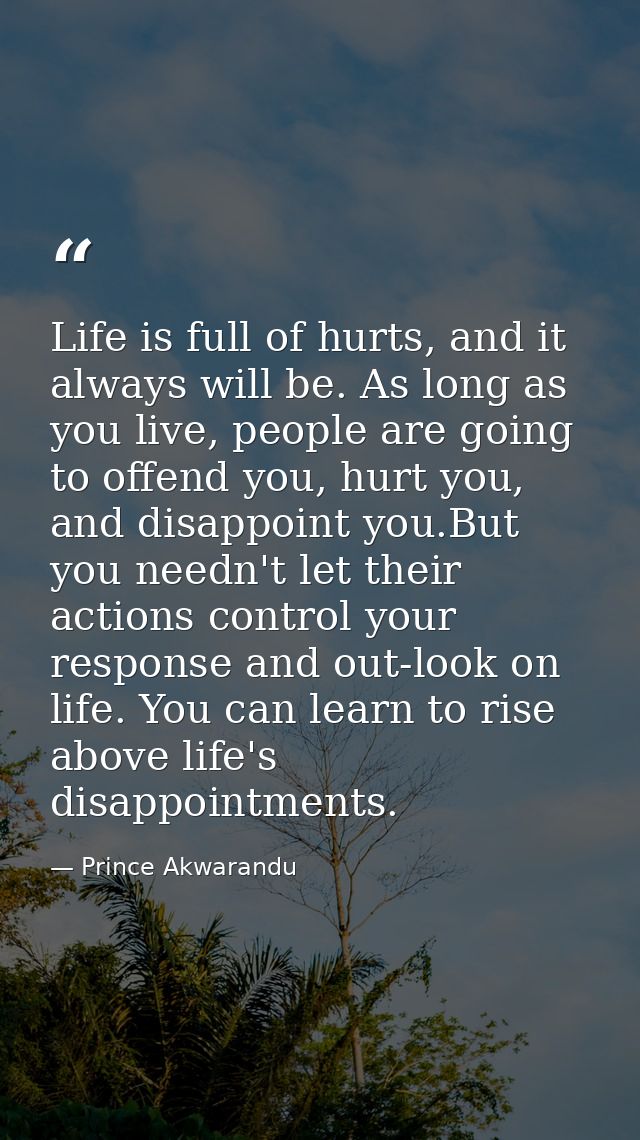 Life is full of hurts, and it always will be. As long as you live, people are going to offend you, hurt you, and disappo — Prince Akwarandu