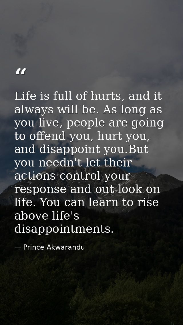 Life is full of hurts, and it always will be. As long as you live, people are going to offend you, hurt you, and disappo — Prince Akwarandu
