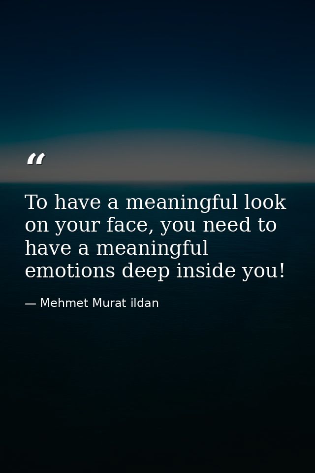 To have a meaningful look on your face, you need to have a meaningful emotions deep inside you! — Mehmet Murat ildan