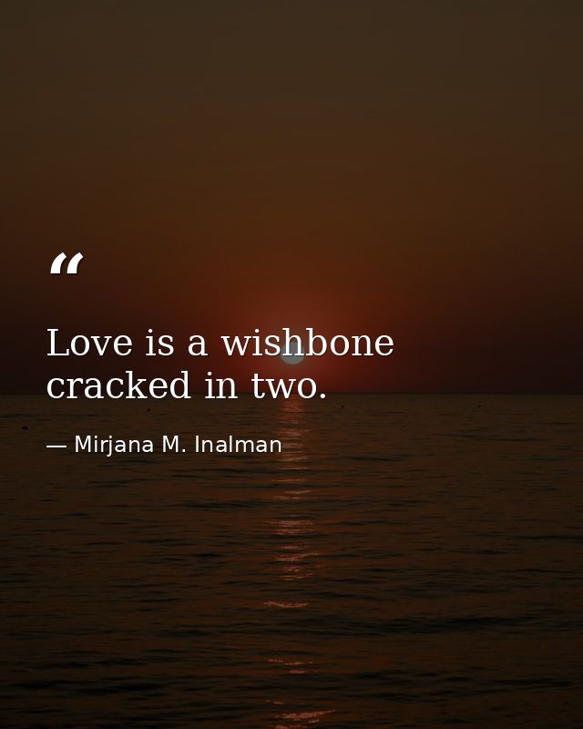 Love is a wishbone cracked in two. — Mirjana M. Inalman