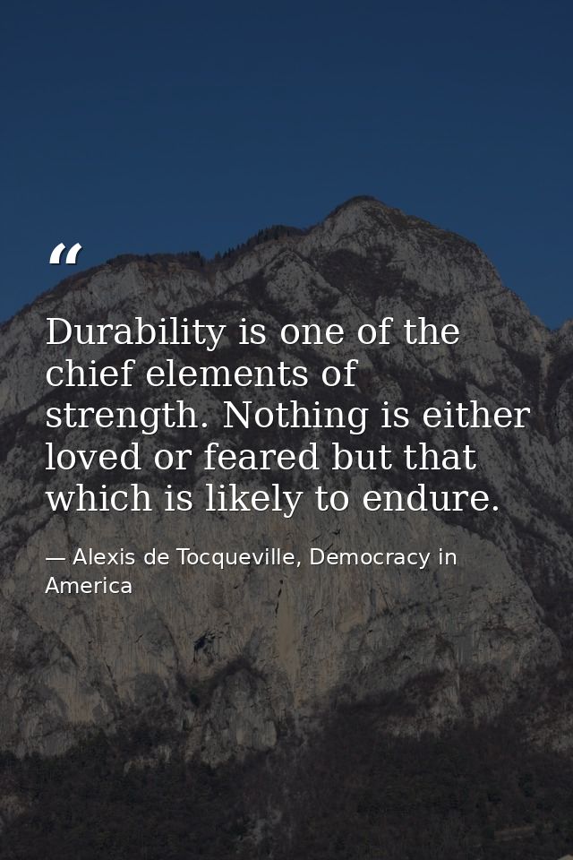 Durability is one of the chief elements of strength. Nothing is either loved or feared but that which is likely to endur — Alexis de Tocqueville, Democracy in America