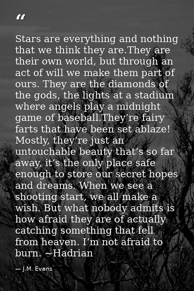 Stars are everything and nothing that we think they are.They are their own world, but through an act of will we make the — J.M. Evans