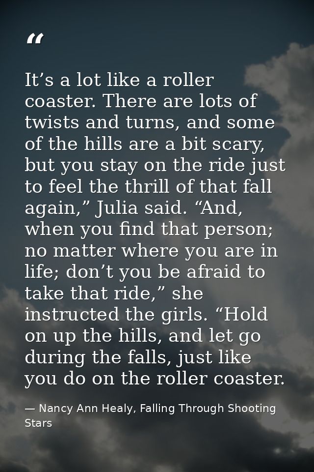 It’s a lot like a roller coaster. There are lots of twists and turns, and some of the hills are a bit scary, but you sta — Nancy Ann Healy, Falling Through Shooting Stars