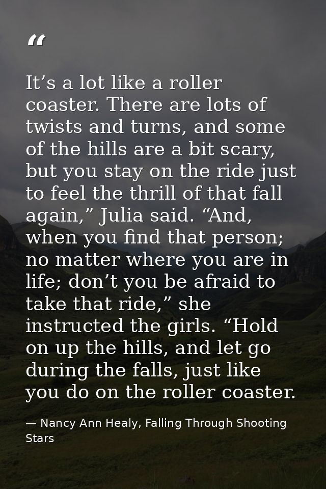 It’s a lot like a roller coaster. There are lots of twists and turns, and some of the hills are a bit scary, but you sta — Nancy Ann Healy, Falling Through Shooting Stars