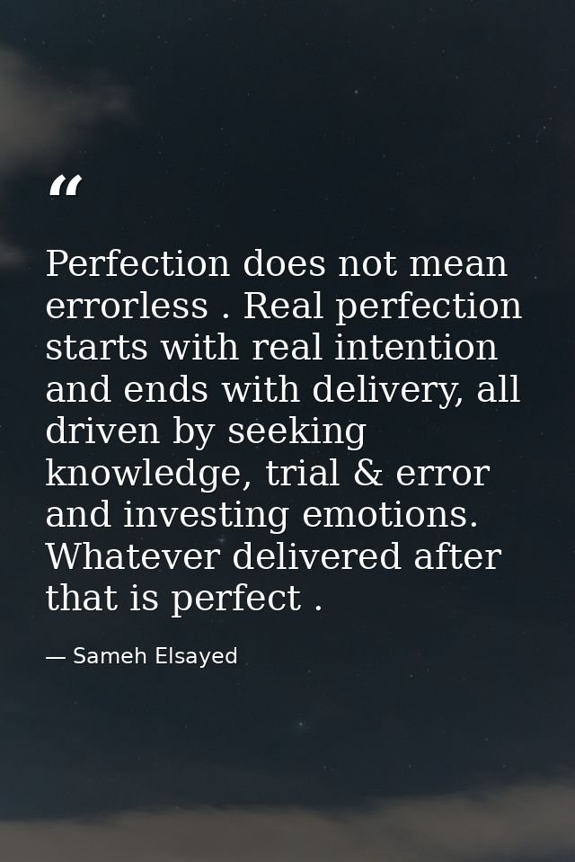 Perfection does not mean errorless . Real perfection starts with real intention and ends with delivery, all driven by se — Sameh Elsayed