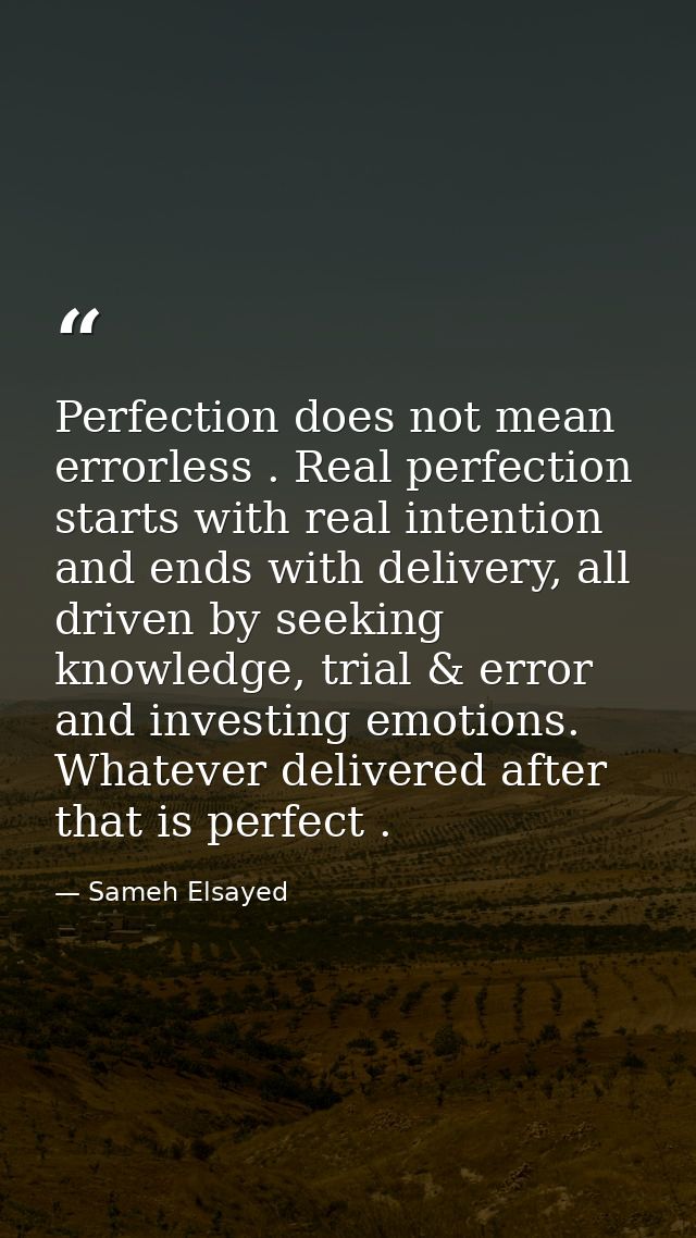 Perfection does not mean errorless . Real perfection starts with real intention and ends with delivery, all driven by se — Sameh Elsayed