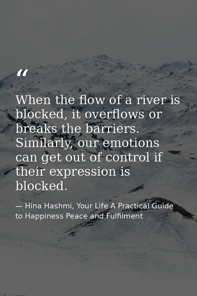 When the flow of a river is blocked, it overflows or breaks the barriers. Similarly, our emotions can get out of control — Hina Hashmi, Your Life A Practical Guide to Happiness Peace and Fulfilment