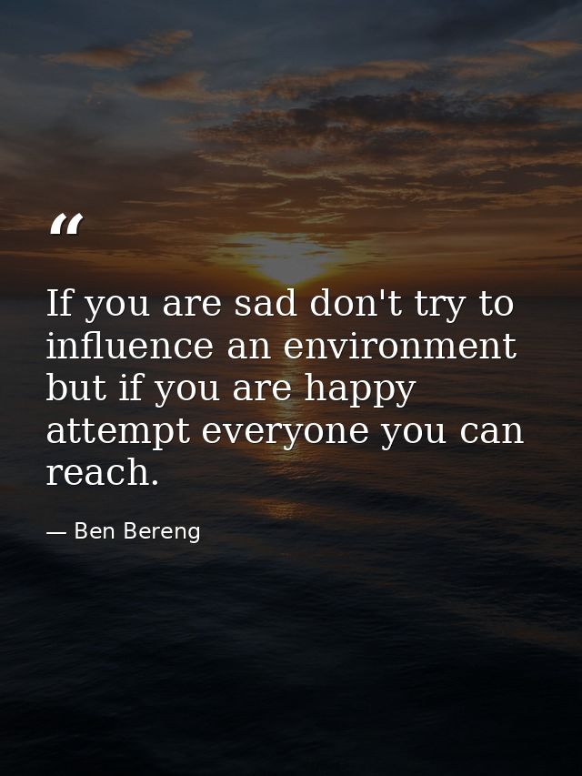 If you are sad don't try to influence an environment but if you are happy attempt everyone you can reach. — Ben Bereng