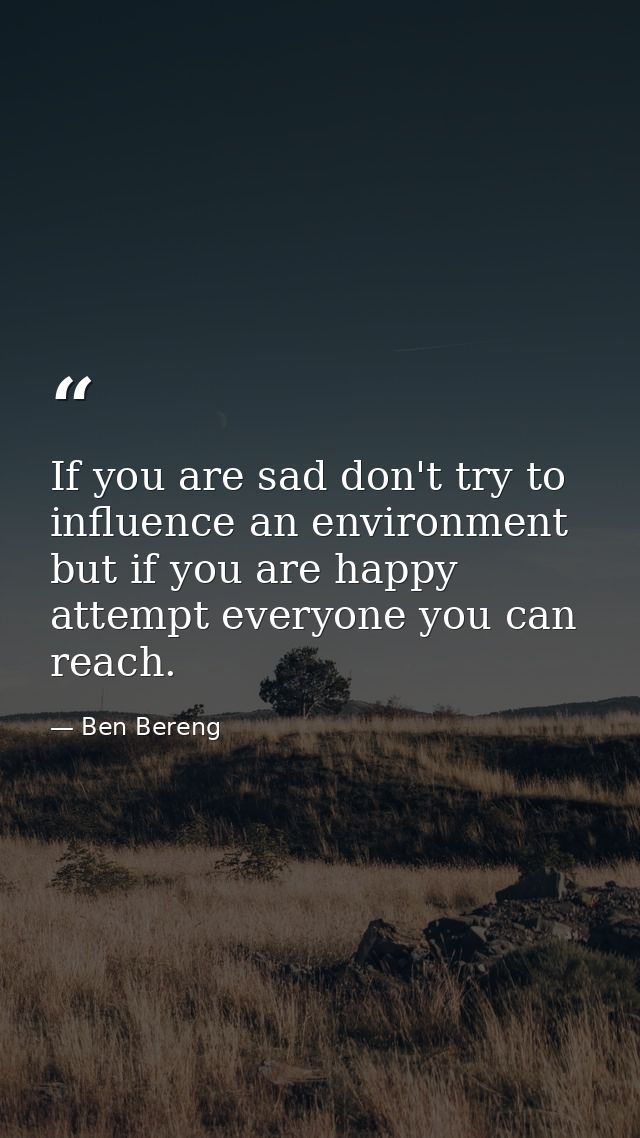 If you are sad don't try to influence an environment but if you are happy attempt everyone you can reach. — Ben Bereng