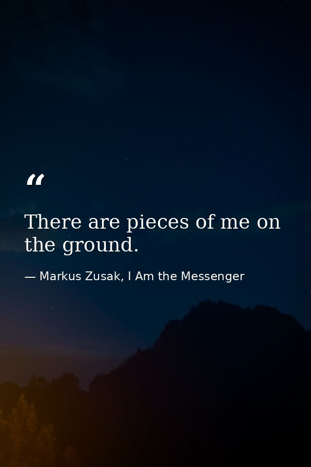 There are pieces of me on the ground. — Markus Zusak, I Am the Messenger