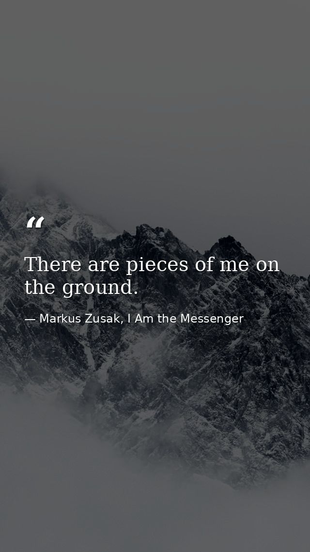 There are pieces of me on the ground. — Markus Zusak, I Am the Messenger