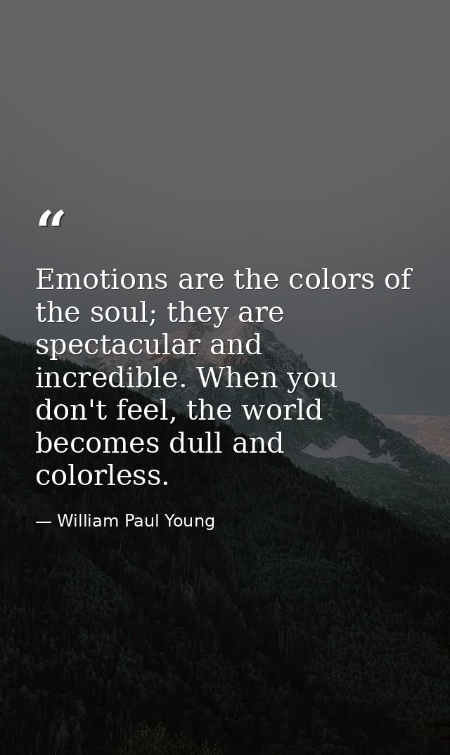 Emotions are the colors of the soul; they are spectacular and incredible. When you don't feel, the world becomes dull an — William Paul Young