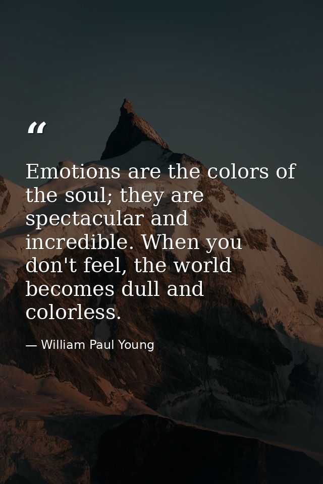 Emotions are the colors of the soul; they are spectacular and incredible. When you don't feel, the world becomes dull an — William Paul Young