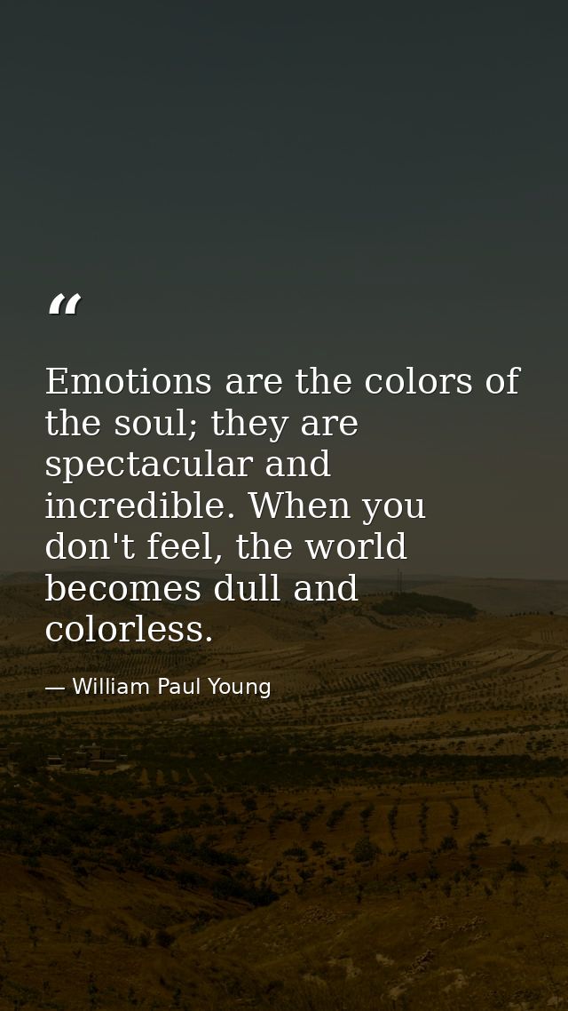 Emotions are the colors of the soul; they are spectacular and incredible. When you don't feel, the world becomes dull an — William Paul Young