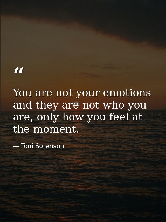 You are not your emotions and they are not who you are, only how you feel at the moment. — Toni Sorenson