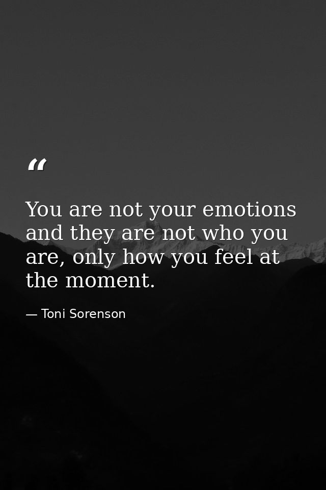 You are not your emotions and they are not who you are, only how you feel at the moment. — Toni Sorenson