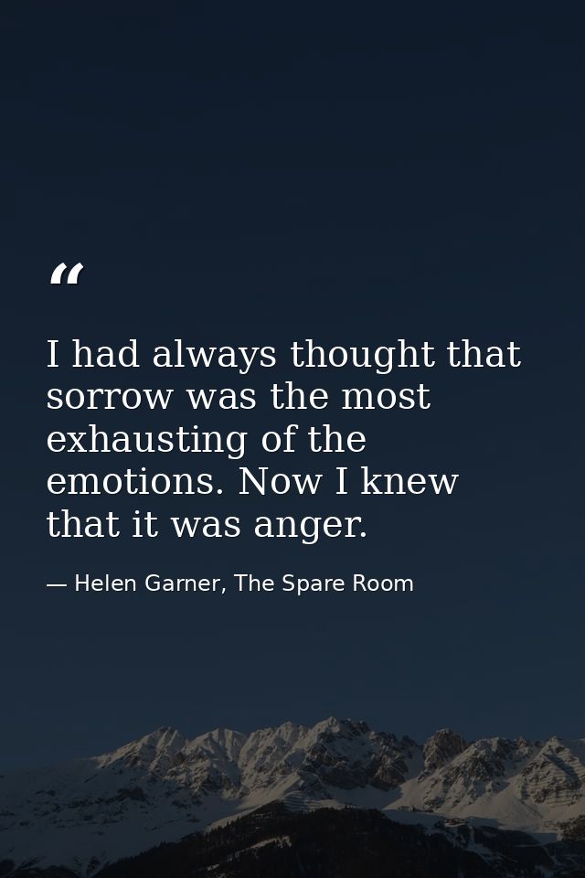 I had always thought that sorrow was the most exhausting of the emotions. Now I knew that it was anger. — Helen Garner, The Spare Room