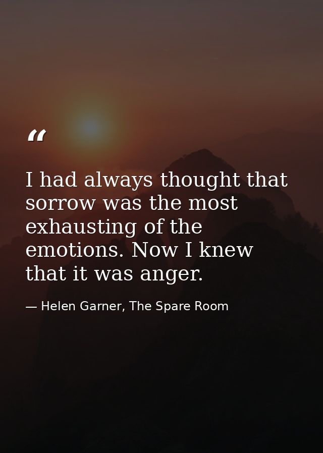 I had always thought that sorrow was the most exhausting of the emotions. Now I knew that it was anger. — Helen Garner, The Spare Room