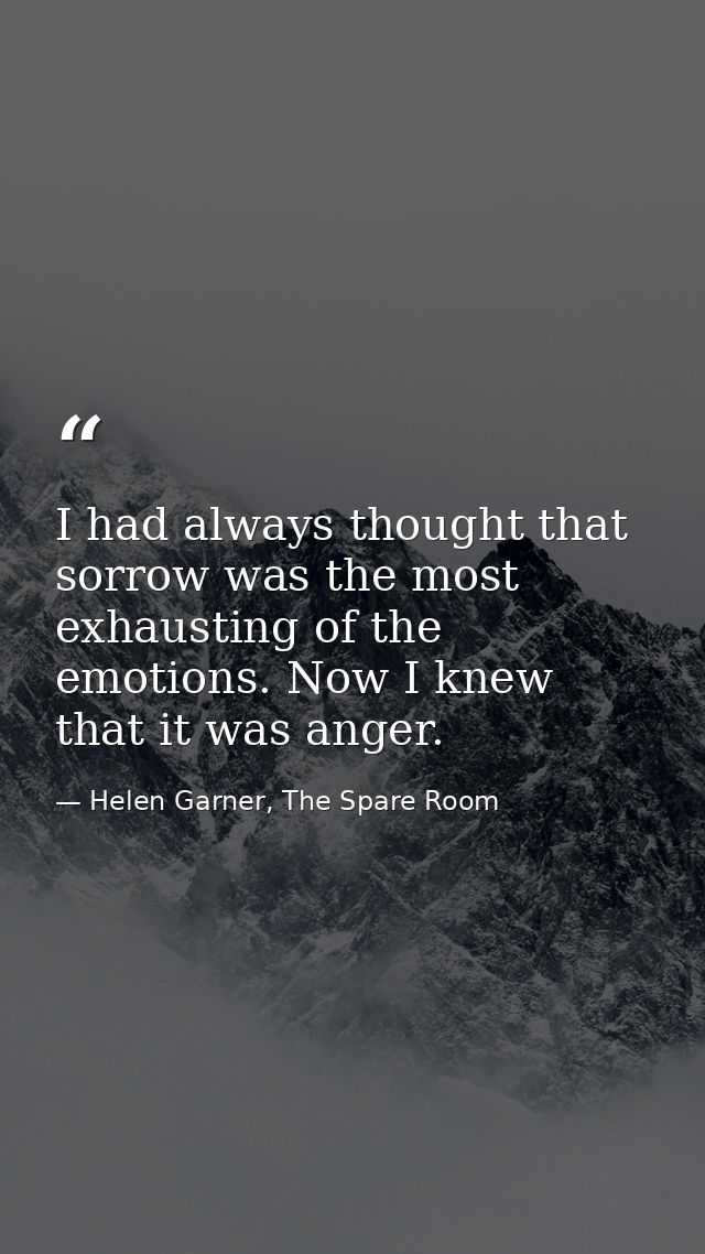 I had always thought that sorrow was the most exhausting of the emotions. Now I knew that it was anger. — Helen Garner, The Spare Room